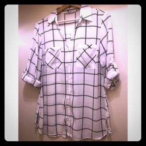 Dex Mod Button-up, 3/4 Sleeves, White w/ Stripes